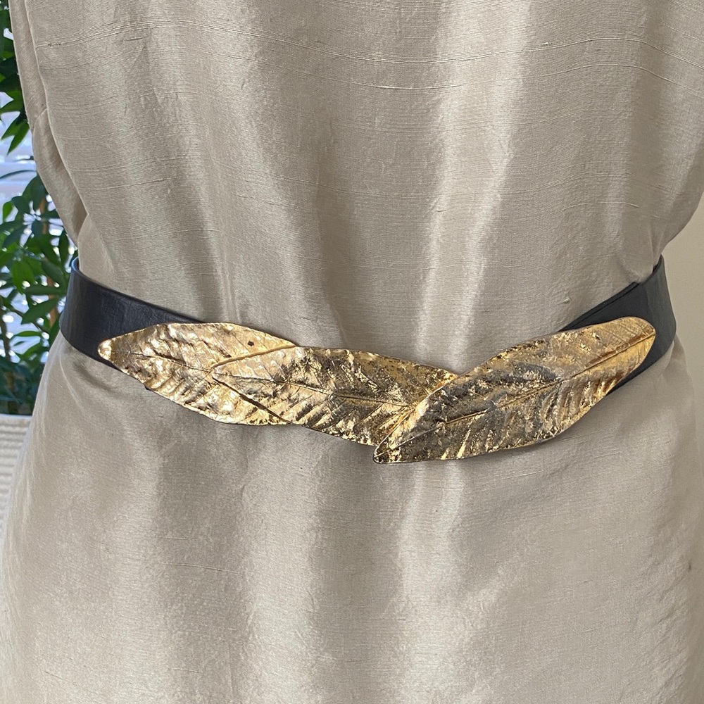Elegant Gold Leaf Black Belt